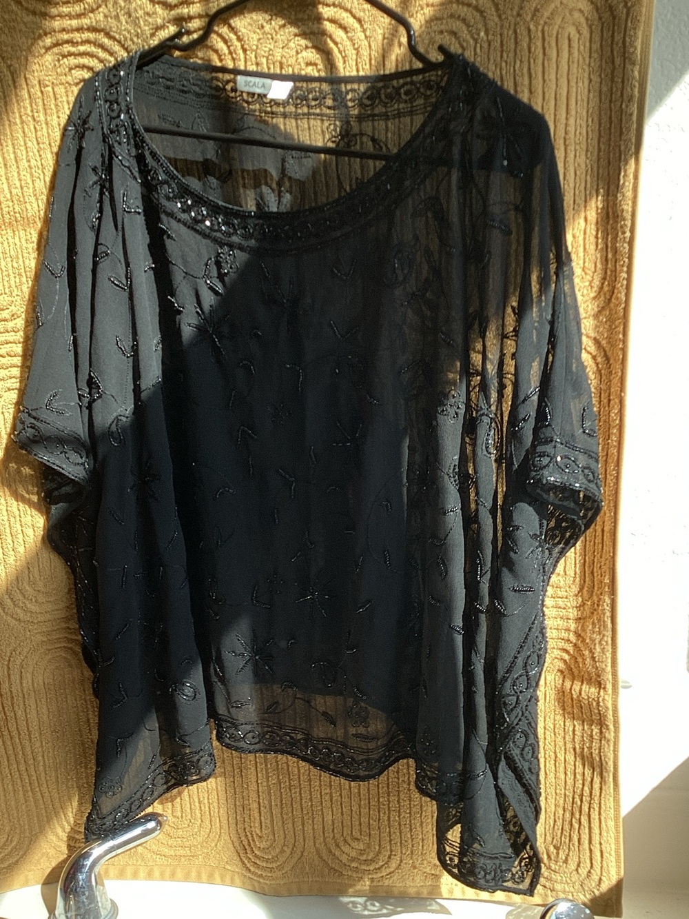 Scala Black Beaded Sheer Blouse